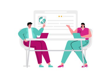 Göçmenlik Danışmanı Vektör İllüstrasyonu, Düz Çizgi Film Arkaplanını Taşımayı Planlayan Halka Tavsiye Verme Danışmanı