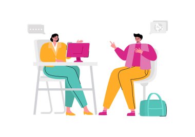 Göçmenlik Danışmanı Vektör İllüstrasyonu, Düz Çizgi Film Arkaplanını Taşımayı Planlayan Halka Tavsiye Verme Danışmanı