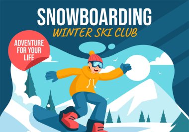 Snowboard Sosyal Medya Düz Arkaplan Çizim El Şablonları Çizimi