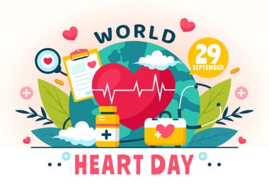 Dünya Kalp Günü Vektör İlülasyonu, Sağlık, Bakım ve Hastalıkların Önlenmesine İlişkin Bilinci Arkaplanda Yükseltmek için 29 Eylül 'de
