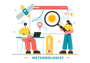 Meteorolog Vector Illustration with Weather Forecast and Atmosferic Precipitation Map in a Flat Style Arkaplan Tasarımı