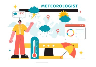 Meteorolog Vector Illustration with Weather Forecast and Atmosferic Precipitation Map in a Flat Style Arkaplan Tasarımı