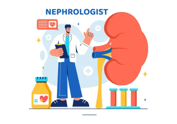 stock vector Nephrologist Vector Illustration featuring a Cardiologist, Proctologist, and Kidney Treatment on a Flat Style Cartoon Healthcare Background