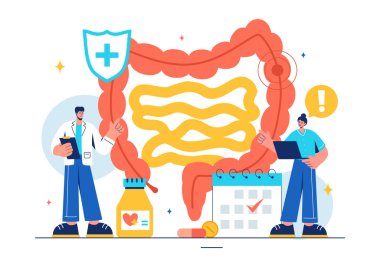 Vector Illustration of a Proctologist or Colonoscopy with a Doctor Examining the Colon and Showing Harmful Bacteria in a Flat Style Cartoon Background clipart