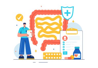 Bir Proktolog veya Kolonoskopi Doktoruyla Kolonu İnceleme ve Düz Biçim Çizim Arkaplanındaki Zararlı Bakterileri Gösterme