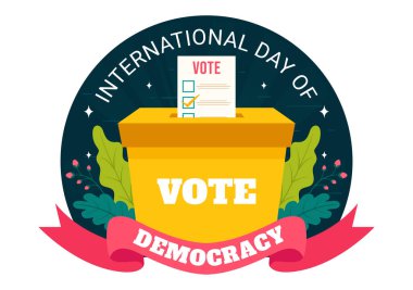 Uluslararası Demokrasi Günü Vektör İllüstrasyonu 15 Eylül 'de, Düz Çizgi Film Biçiminde Çözüm İçin Oy Veren Kağıtlar