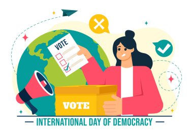 Uluslararası Demokrasi Günü Vektör İllüstrasyonu 15 Eylül 'de, Düz Çizgi Film Biçiminde Çözüm İçin Oy Veren Kağıtlar