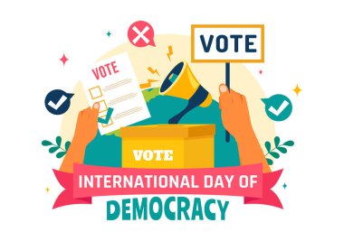 Uluslararası Demokrasi Günü Vektör İllüstrasyonu 15 Eylül 'de, Düz Çizgi Film Biçiminde Çözüm İçin Oy Veren Kağıtlar
