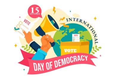 Uluslararası Demokrasi Günü Vektör İllüstrasyonu 15 Eylül 'de, Düz Çizgi Film Biçiminde Çözüm İçin Oy Veren Kağıtlar