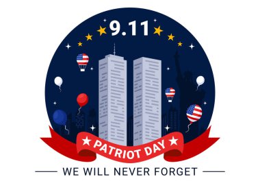 Birleşik Devletler Bayrağı, 9 / 11 Anıtı ve Düz Çizgi Film Tarzında Asla Unutmayacağız 'ın ABD Vatanseverlik Günü Vatandaşlık Resimleri
