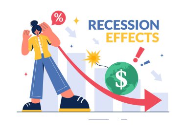Ekonomik Büyümeye Etkiyi Gösteren Durgunluğun Vektör İllüstrasyonu ve Düz Çizgi Film Arkaplanı ile Ekonomik Faaliyetteki Düşüşü