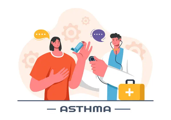 stock vector Asthma Disease Vector Illustration Featuring Human Lungs and Inhalers for Breathing in a Healthcare Flat Style Cartoon Background