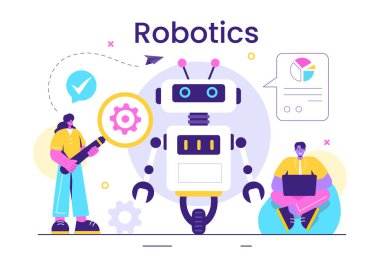 Teknoloji ve Mühendislikle İletişim kuran Yapay Zeka Robotlarının Robotik Vektör İlülasyonu, Bir Ampul ve Vites Aracı