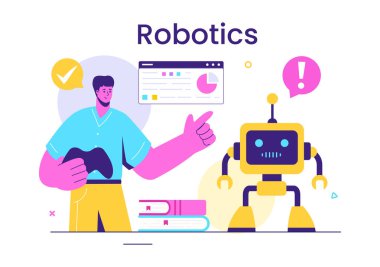 Teknoloji ve Mühendislikle İletişim kuran Yapay Zeka Robotlarının Robotik Vektör İlülasyonu, Bir Ampul ve Vites Aracı