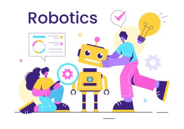 Teknoloji ve Mühendislikle İletişim kuran Yapay Zeka Robotlarının Robotik Vektör İlülasyonu, Bir Ampul ve Vites Aracı