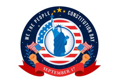 Anayasa Günü 'nüz kutlu olsun Birleşik Devletler Vektör Illustration Vektör Illustration on 17 Eylül with a American Waving Flag and the Capitol Building