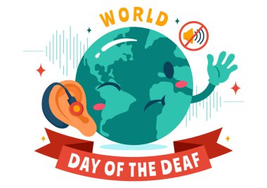 Sağır Vektör İllüstrasyonunun 26 Eylül 'de Yassı Biçimli Çizgi Film Arkaplanındaki Sağırlık ve Kulak Tedavisini Önleme Hakkında Bilinci Artırma Günü