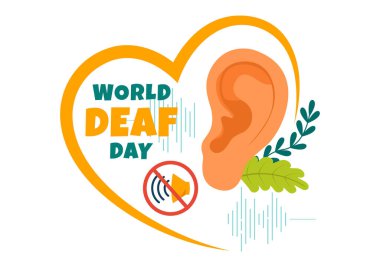 Sağır Vektör İllüstrasyonunun 26 Eylül 'de Yassı Biçimli Çizgi Film Arkaplanındaki Sağırlık ve Kulak Tedavisini Önleme Hakkında Bilinci Artırma Günü