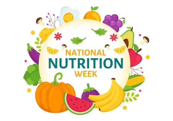 stock vector National Nutrition Week Day Vector Illustration on September 7 with Healthy Food and Lifestyle Choice such as Fruits and Vegetables in the Background