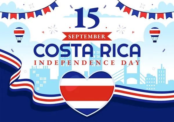 stock vector Happy Independence Day of Costa Rica Vector Illustration for September 15 featuring a Waving Flag and Confetti on a Flat Style Cartoon Background