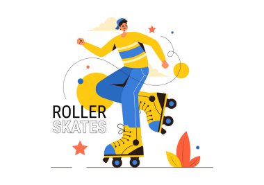 Açık Hava Faaliyetleri, Spor Eğlencesi ya da Haftasonu Boş Zamanları Çizgi Film Arkaplan Vektörü Resimleri İçin Şehir Parkında Paten Süren İnsanlar