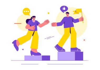 İş Liderliği Vektör İllüstrasyonu Bir İşadamı Lideriyle Takıma Düz Çizgi Film Arkaplanında Başarı İçin Kendini Geliştirmede Yardım Ediyor