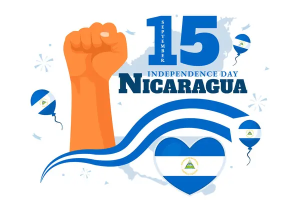 stock vector Nicaragua Independence Day Vector Illustration on September 15 with Waving Flag and Ribbon in a National Holiday Flat Style Cartoon Background