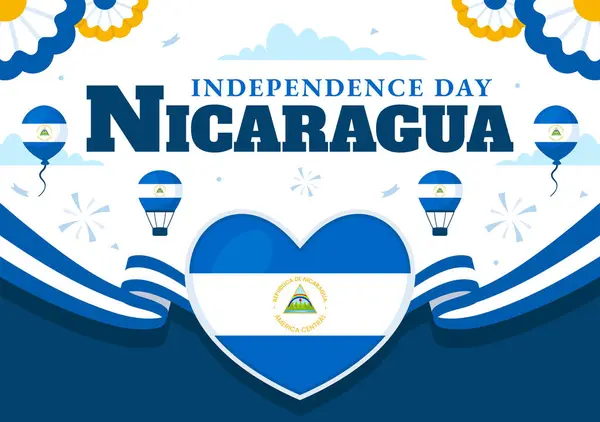 stock vector Nicaragua Independence Day Vector Illustration on September 15 with Waving Flag and Ribbon in a National Holiday Flat Style Cartoon Background