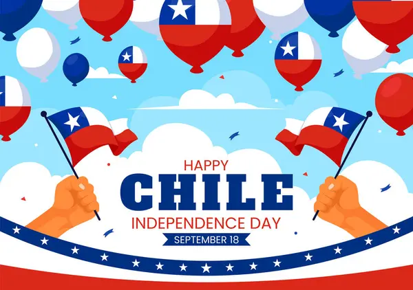 stock vector Happy Chile Independence Day Vector Illustration with Waving Flag and Ribbon in National Holiday Flat Style Cartoon Background