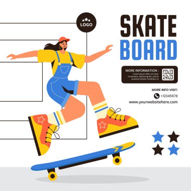 Kaykay Sosyal Medya Çizimi Düz Çizgi El Şablonları Çizimi Arkaplan