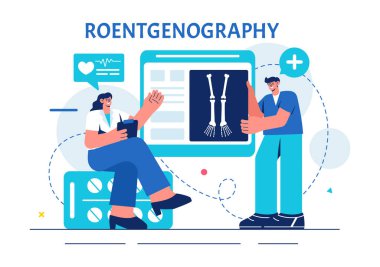 Roentgenography Vector Illustration with Fluorography Body Checkup Procedure, X-ray Scanning or Roentgen in Health Care in a Flat Cartoon Background clipart