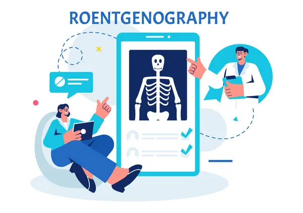 Stock vector Roentgenography Vector Illustration with Fluorography Body Checkup Procedure, X-ray Scanning or Roentgen in Health Care in a Flat Cartoon Background