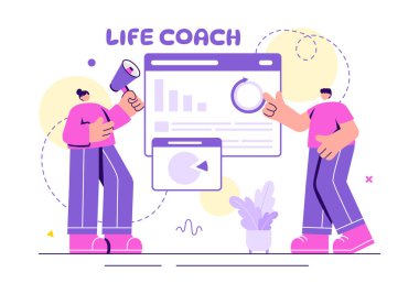 Yaşam Koçu Danışmanlık, Eğitim, Motivasyon, Danışmanlık Perspektifi ve Kendi Kendine Eğitmenlik İçin Vektör İllüstrasyonuName