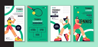 Tenis oyuncusu Sport Sosyal Medya Hikayeleri Düz Çizgi film El Çizim Şablonları Arkaplan Resimleri