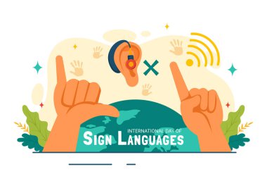 International Day of Sign Languages Vector Illustration Featuring People Demonstrating Hand Gestures and Hearing Disability in a Flat Background clipart