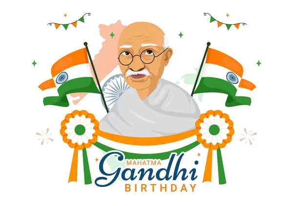 stock vector Happy Gandhi Jayanti Day is an Event Celebrated in India on October 2nd, which Marks Gandhi's Birthday in Flat Cartoon Background Vector Illustration