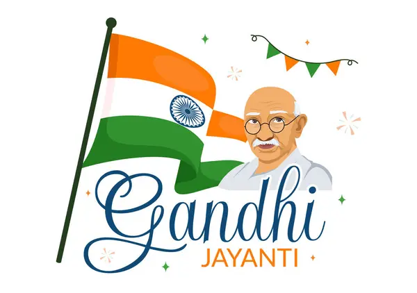 stock vector Happy Gandhi Jayanti Day is an Event Celebrated in India on October 2nd, which Marks Gandhi's Birthday in Flat Cartoon Background Vector Illustration