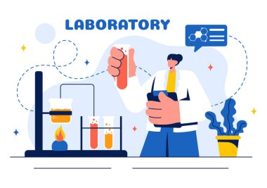 Bilimsel Araştırma, Deney ve Düz Çizgi Film Tarzında Ölçüm Laboratuvarının Vektör İllüstrasyonuName