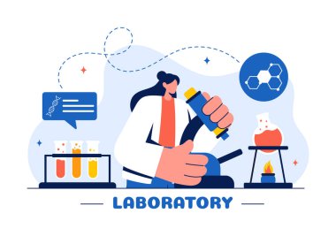 Bilimsel Araştırma, Deney ve Düz Çizgi Film Tarzında Ölçüm Laboratuvarının Vektör İllüstrasyonuName