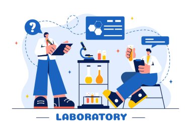 Bilimsel Araştırma, Deney ve Düz Çizgi Film Tarzında Ölçüm Laboratuvarının Vektör İllüstrasyonuName