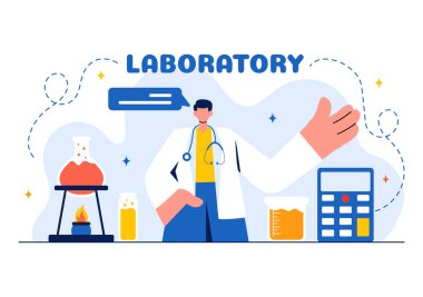Bilimsel Araştırma, Deney ve Düz Çizgi Film Tarzında Ölçüm Laboratuvarının Vektör İllüstrasyonuName