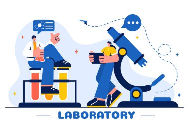 Bilimsel Araştırma, Deney ve Düz Çizgi Film Tarzında Ölçüm Laboratuvarının Vektör İllüstrasyonuName