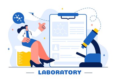 Bilimsel Araştırma, Deney ve Düz Çizgi Film Tarzında Ölçüm Laboratuvarının Vektör İllüstrasyonuName