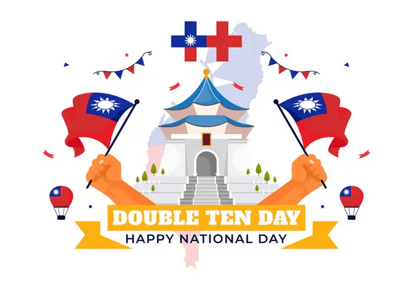 stock vector Happy Double Ten National Day Vector Illustration on October 10 with Taiwan Waving Flag and Balloons in a Holiday Flat Style Cartoon Background