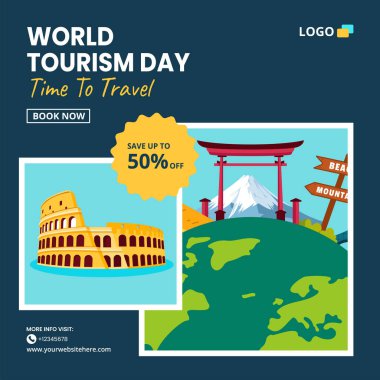 Turizm Günü Sosyal Medya İllüstrasyon Düz Çizgi Film El Şablonları Çizdi