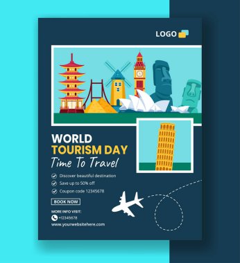 Turizm Günü Dikey Poster Düz Çizgi El Şablonları Çizim Arkaplan Resimleri