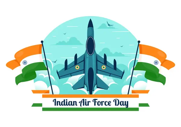 stock vector Indian Air Force Day Vector Illustration on 8th October, featuring a Waving Flag, Armed Forces, and Fighter Jet in a National Holiday Flat Background