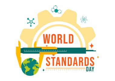 World Standards Day Vector Illustration on October 14 featuring a Globe, Stopwatch, Ruler Scale, and Quality Board in a Flat Style Cartoon Background clipart