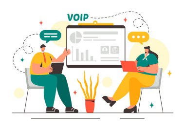 Düz Arkaplanda Telefon Şeması Teknolojisi ve Ağ Telefon Çağrı Yazılımı ile İnternet Üzerindeki Ses Protokolü Vektör İllüzyonu