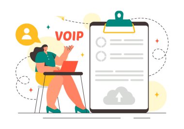 Düz Arkaplanda Telefon Şeması Teknolojisi ve Ağ Telefon Çağrı Yazılımı ile İnternet Üzerindeki Ses Protokolü Vektör İllüzyonu